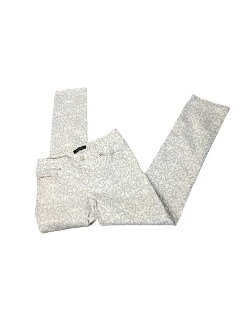 White House Black Market Pants Womens 2R Gray Paisley Slim Ankle Fit Rhinestones - Picture 3 of 10